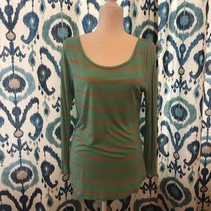 Green long shirt with orange stripes